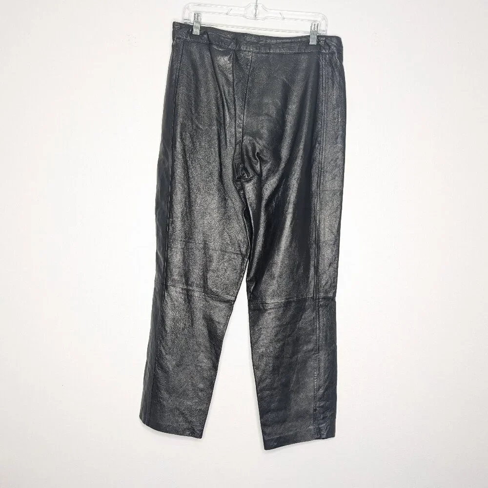 Bagatelle Vintage 90s Black Leather Pants Relaxed Fit High Waist Size 12 - Picture 2 of 9
